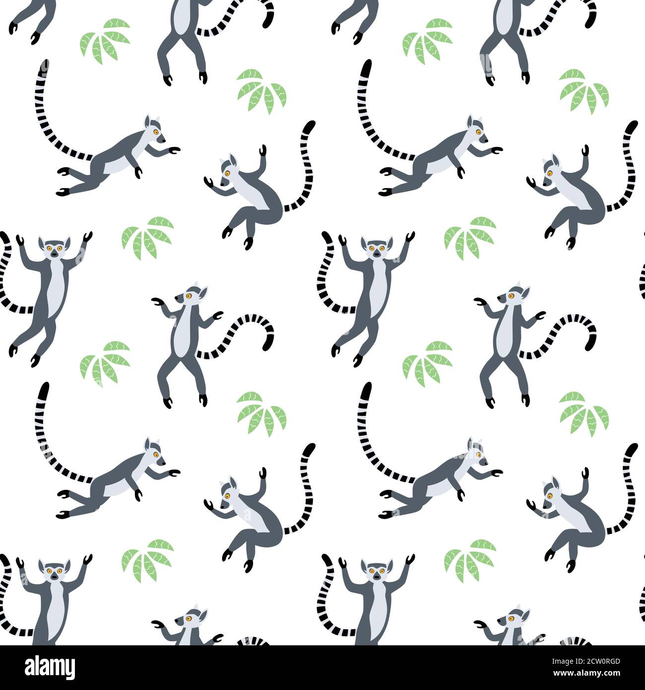Exotic Madagascan lemurs in the tropics. Vector seamless pattern Stock Vector