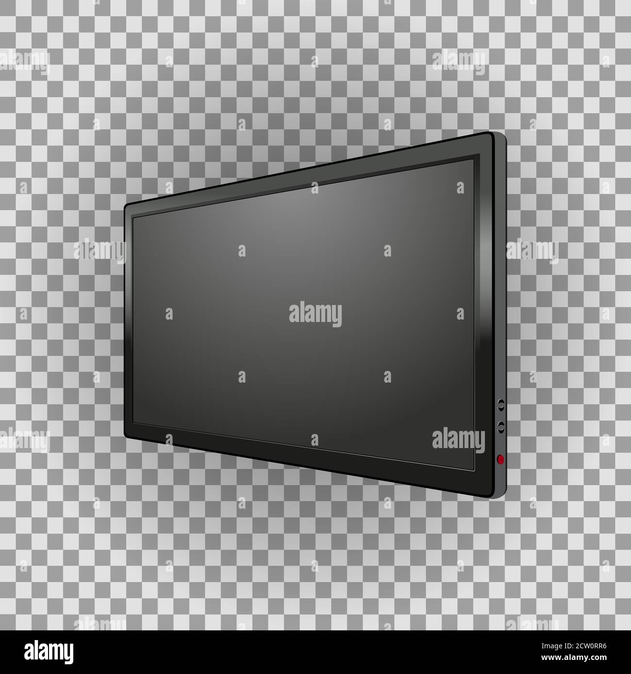 Realistic 3d Led TV, on off button. Wide screen on transparent ...
