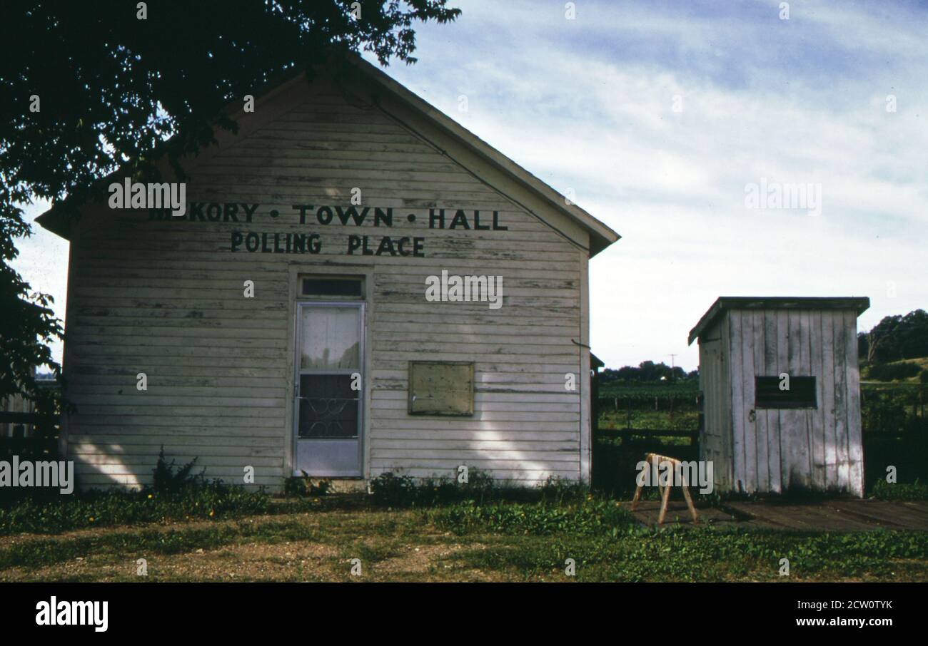 Historical 1970s Photo Hickory town hall and polling place in central Illinois ca. June 1973