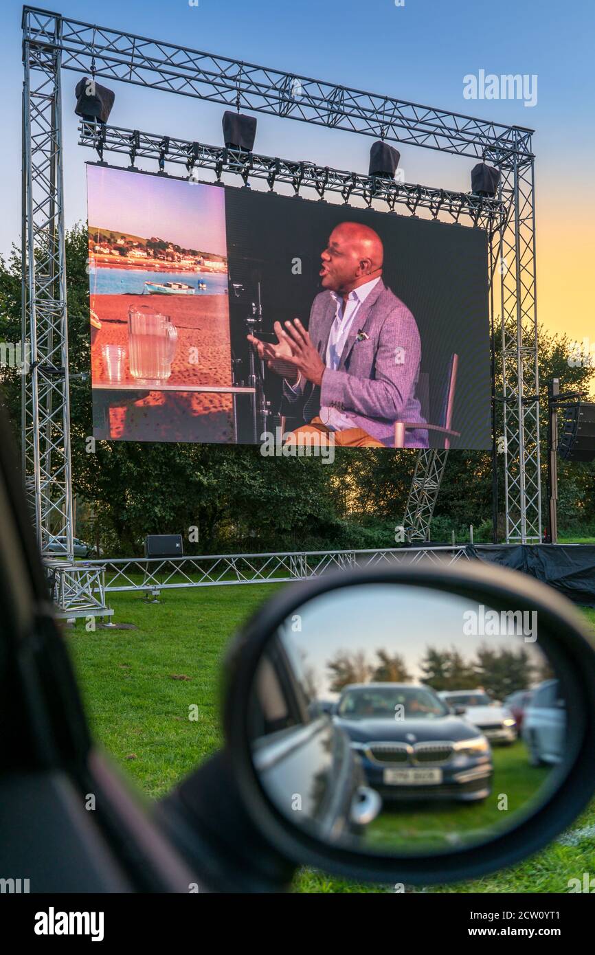 Thursday 17th September 2020. Appledore, North Devon, England. The Appledore Drive In Book Festival opening night event as celebrity chef Ainsley Harr Stock Photo