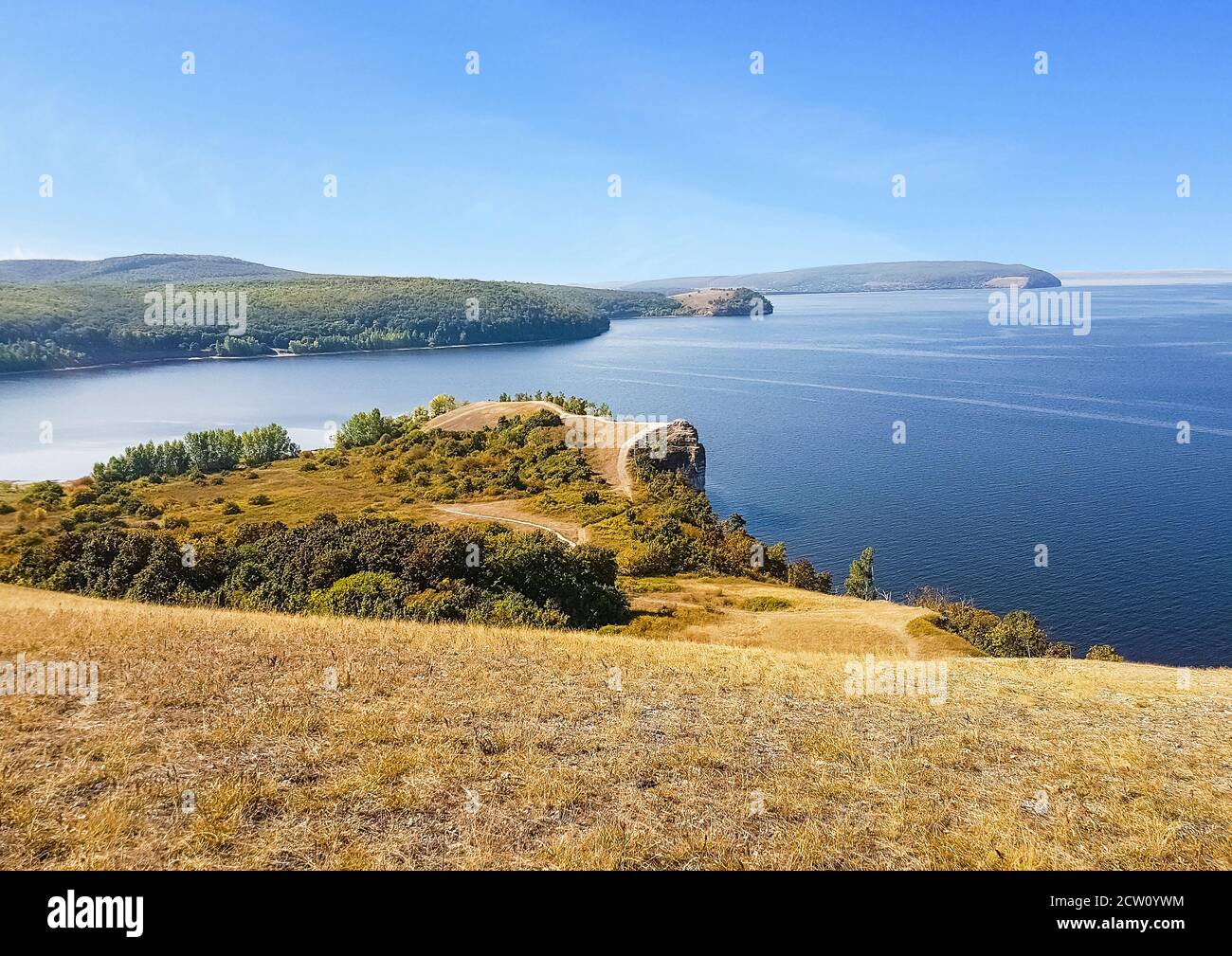 Beautiful landscape with the river Volga in Russia in sunny day Stock Photo