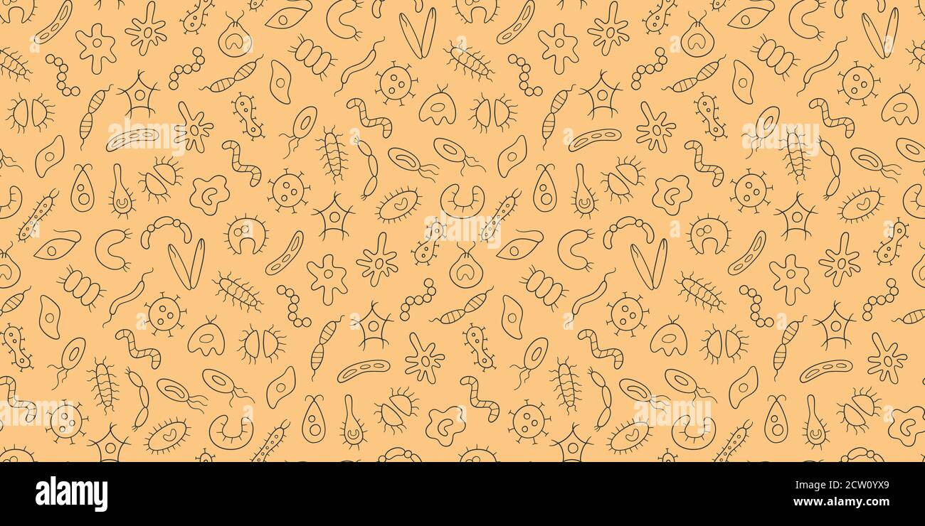 Germs, virus, bacterias and pathogen. Microbes and protozoa. Seamless vector pattern Stock Vector