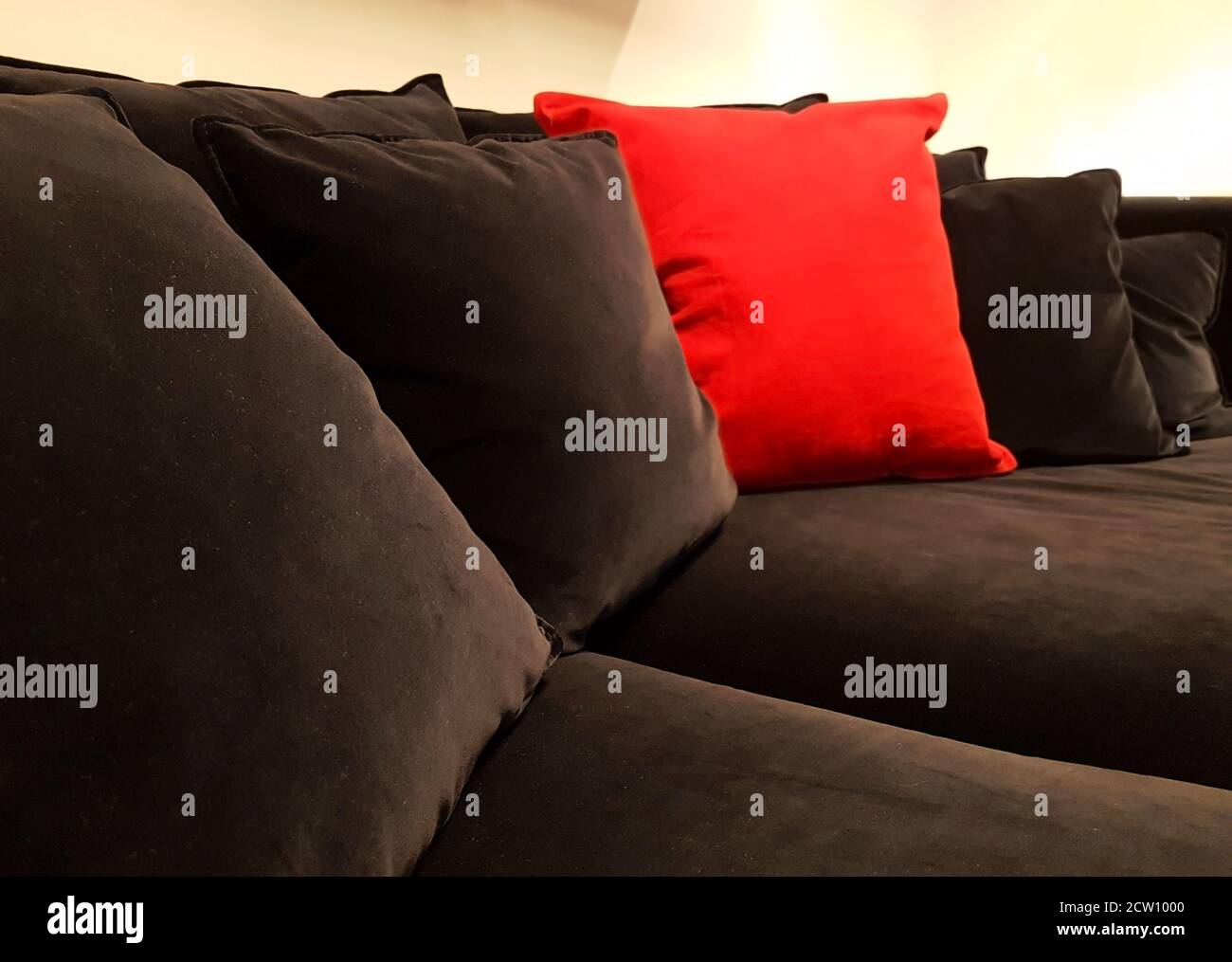 Interior home design with cushions pillows on sofa, closeup Stock Photo