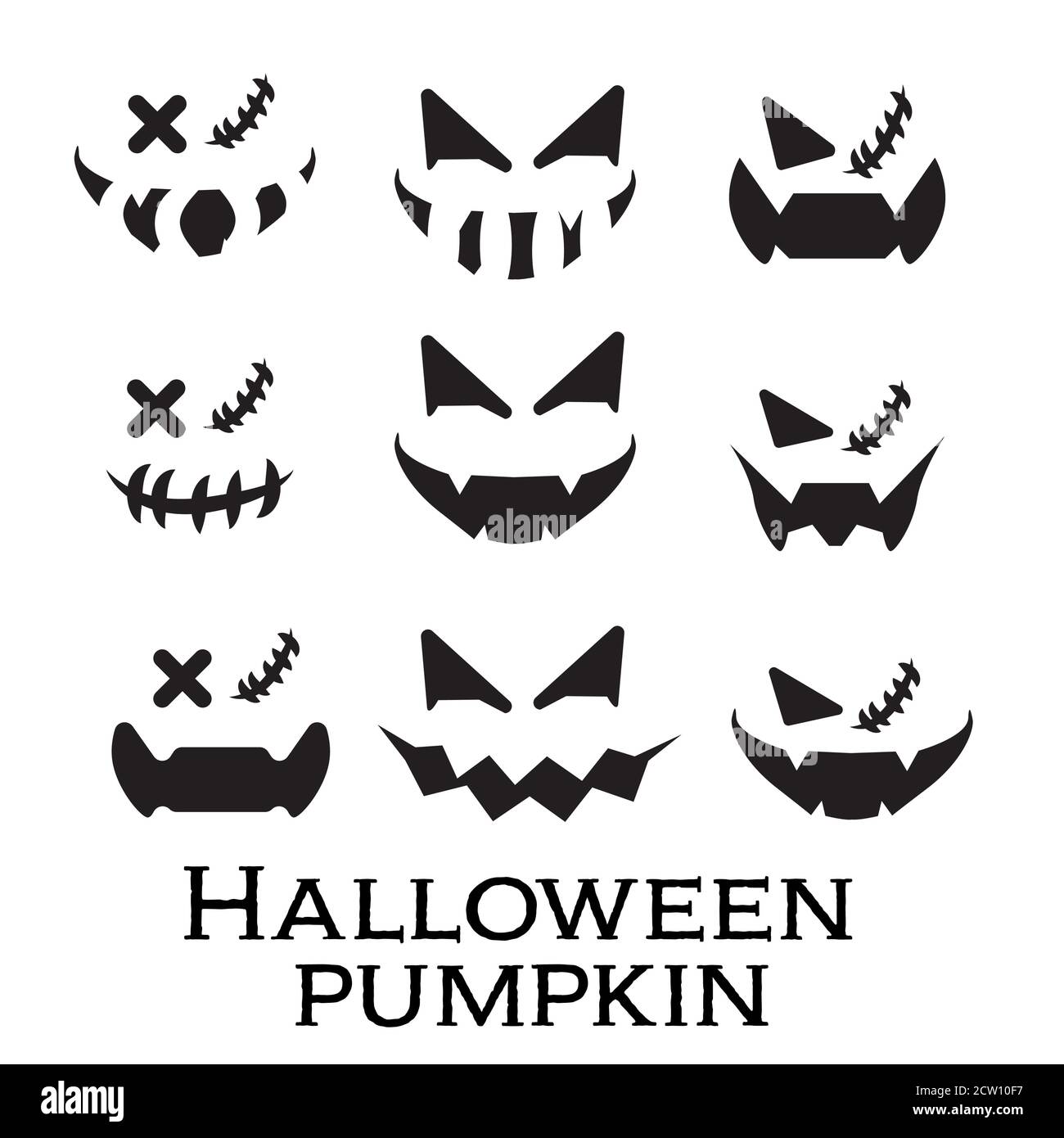 Scary and funny faces of Halloween pumpkin or ghost set on white ...