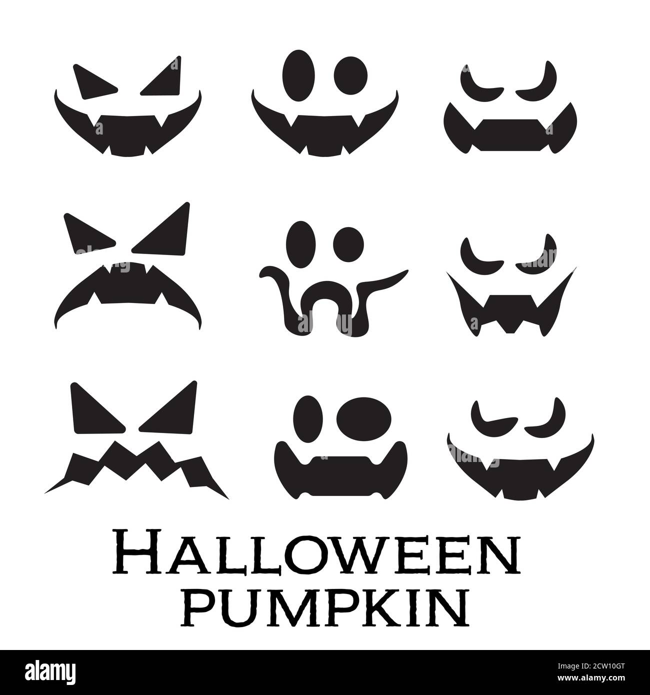 Scary and funny faces of Halloween pumpkin or ghost set on white ...