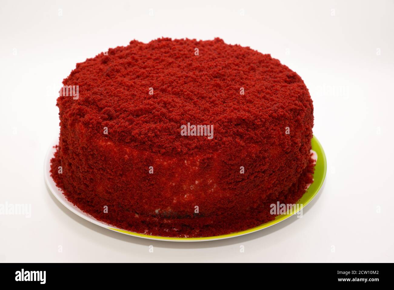 bright red cake called red velvet isolated on a white background Stock