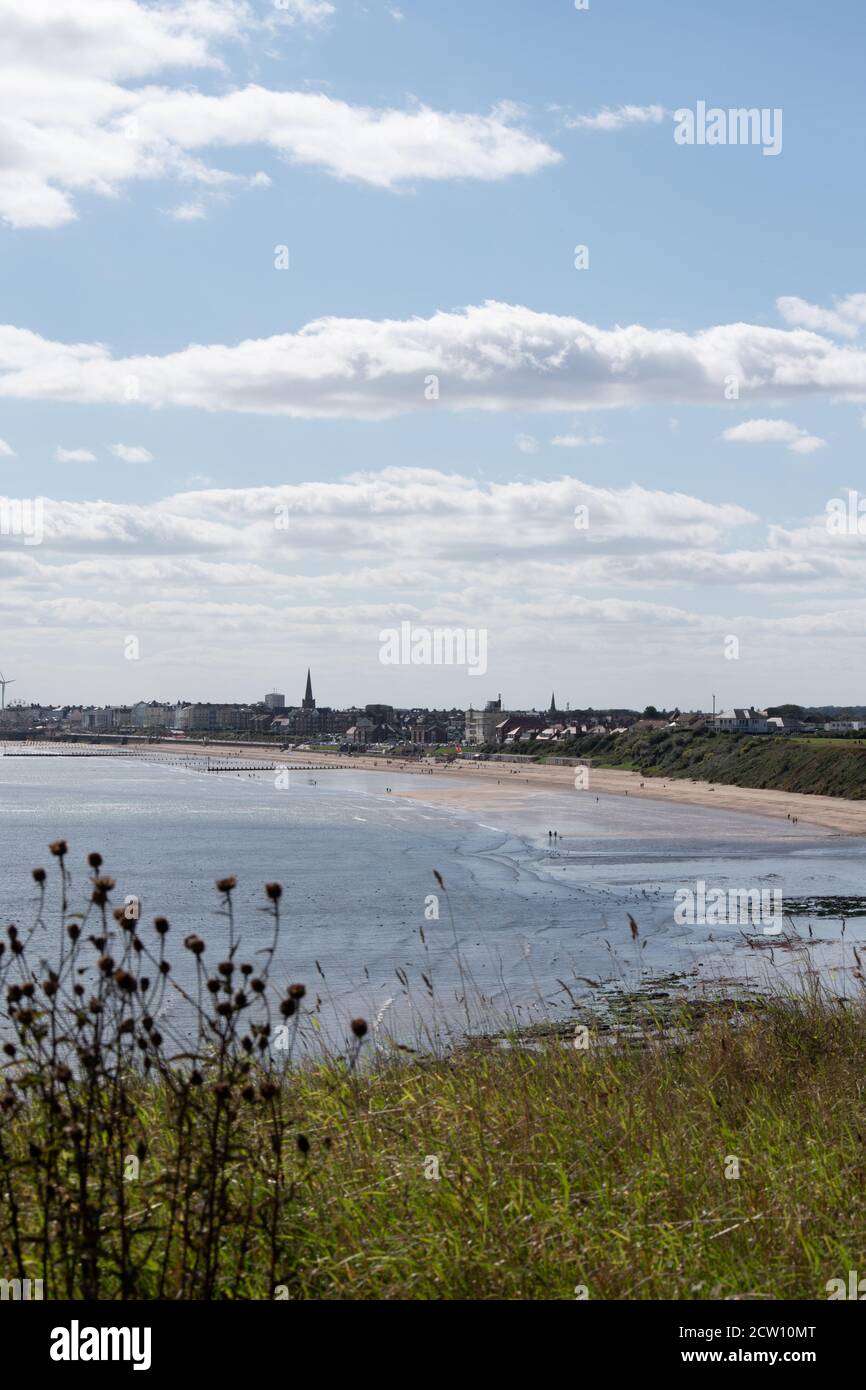 View over Bridlington Bay and North Beach from the cliff top walk near