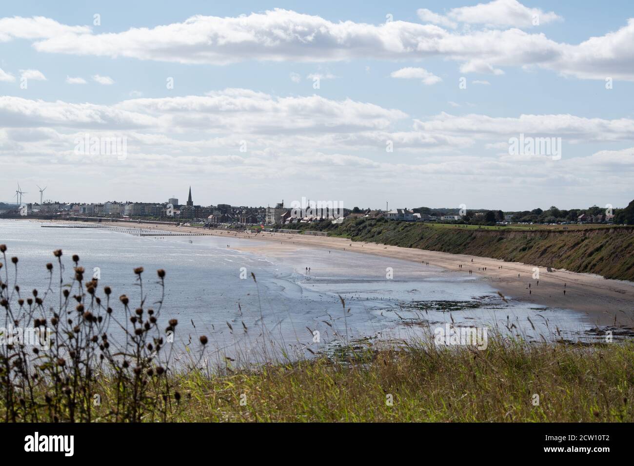 View over Bridlington Bay and North Beach from the cliff top walk near Sewerby East Yorkshire UK Stock Photo
