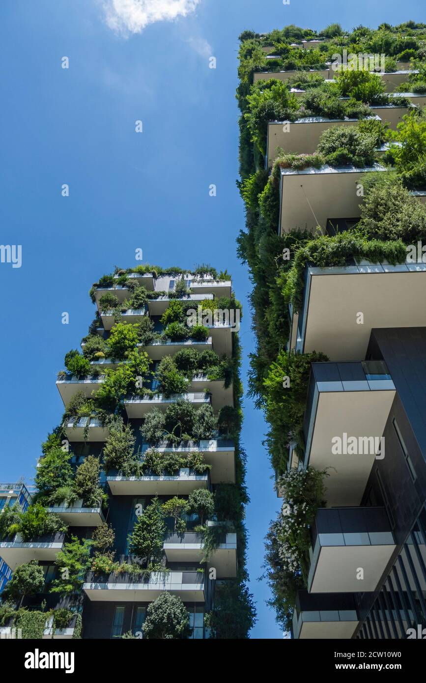 Premium Photo  Green futuristic skyscraper bosco verticale vertical forest  apartment building with gardens on balconies modern sustainable  architecture in porta nuova district water color style