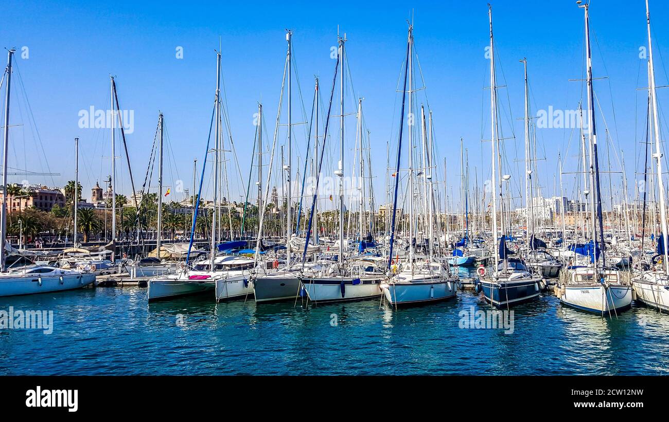 Yachts in the Port Vell. Barcelona, Spain Stock Photo