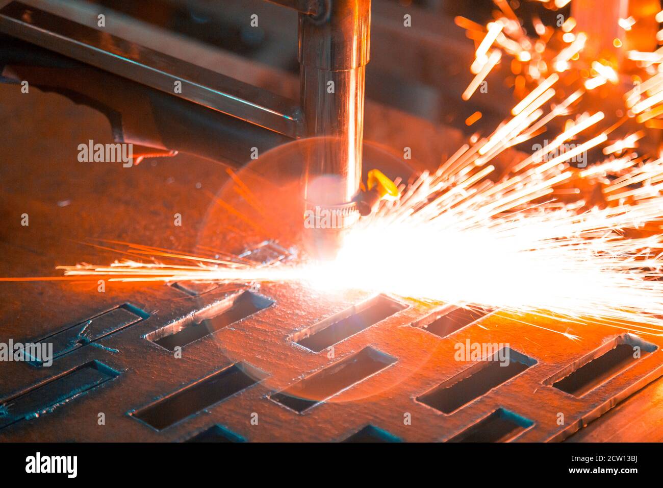 Plasma cutting of steel on a rack Stock Photo