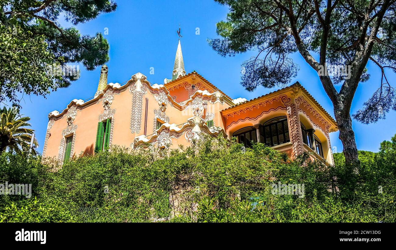 The Gaudi House Museum in Park Guell. Barcelona, Spain Stock Photo