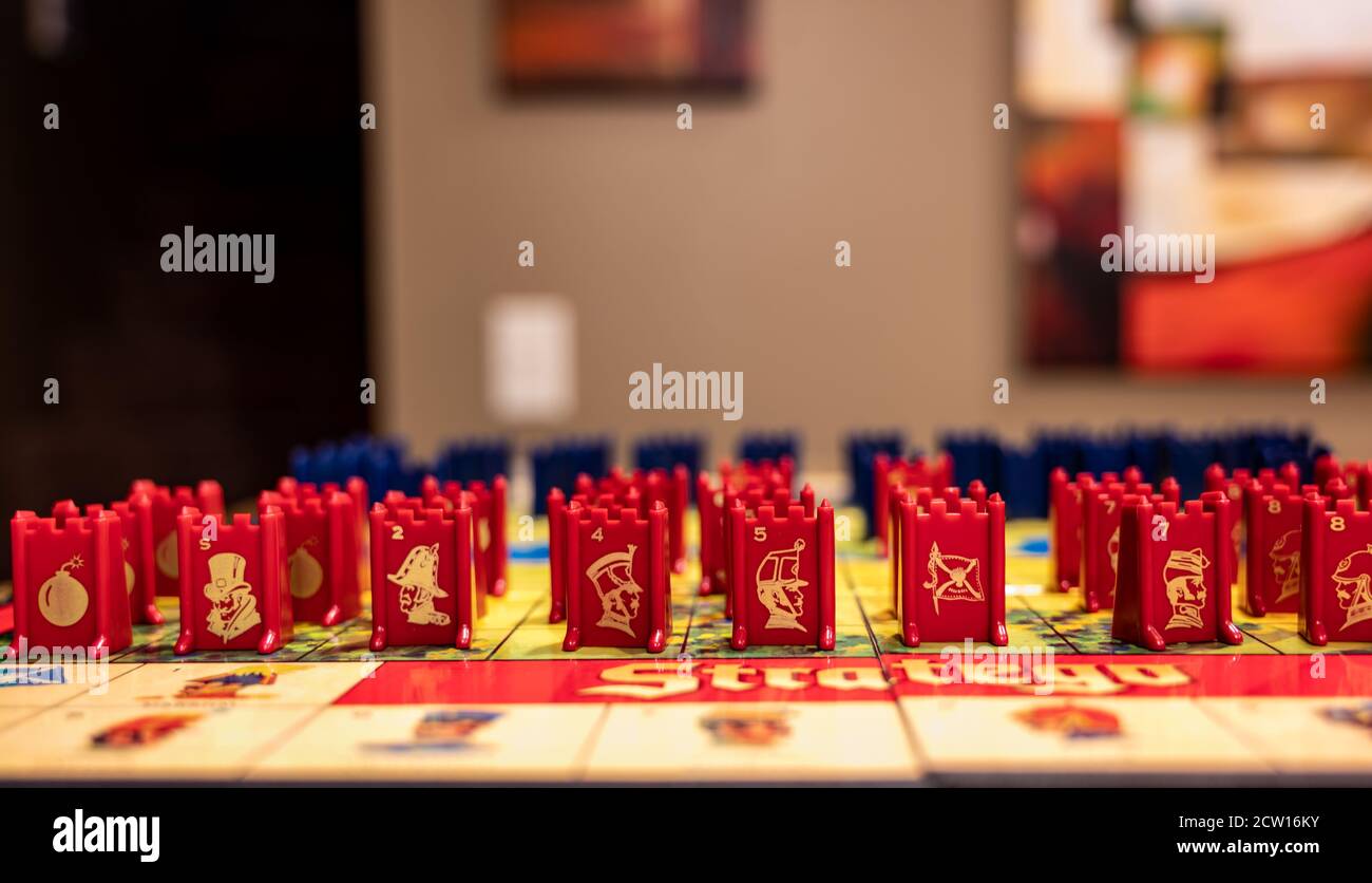 Board level view of stategy board game in action Stock Photo Alamy
