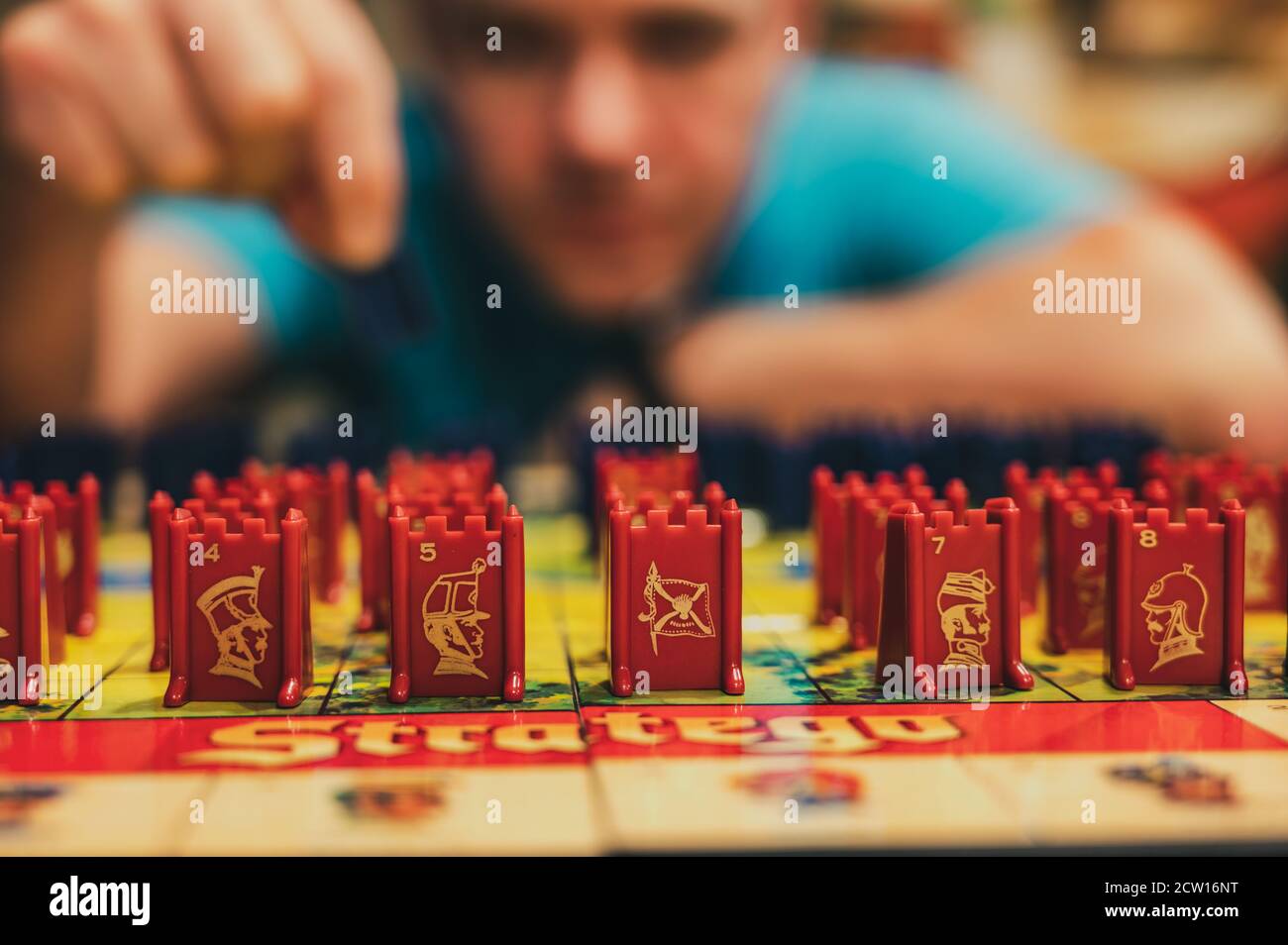 Board level view of stategy board game in action Stock Photo Alamy