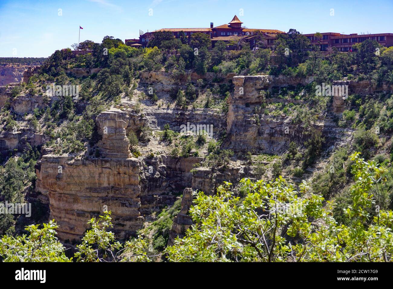 Grand Canyon National Park, Arizona: The El Tovar Hotel, on the South Rim of the Grand Canyon. Stock Photo