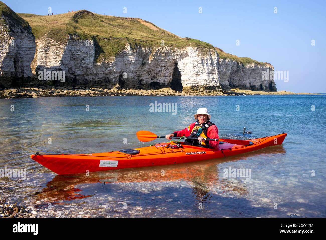 Arriving at North Landing beach in late September, 2020, Flamborough Head, North Yorkshire, UK Stock Photo