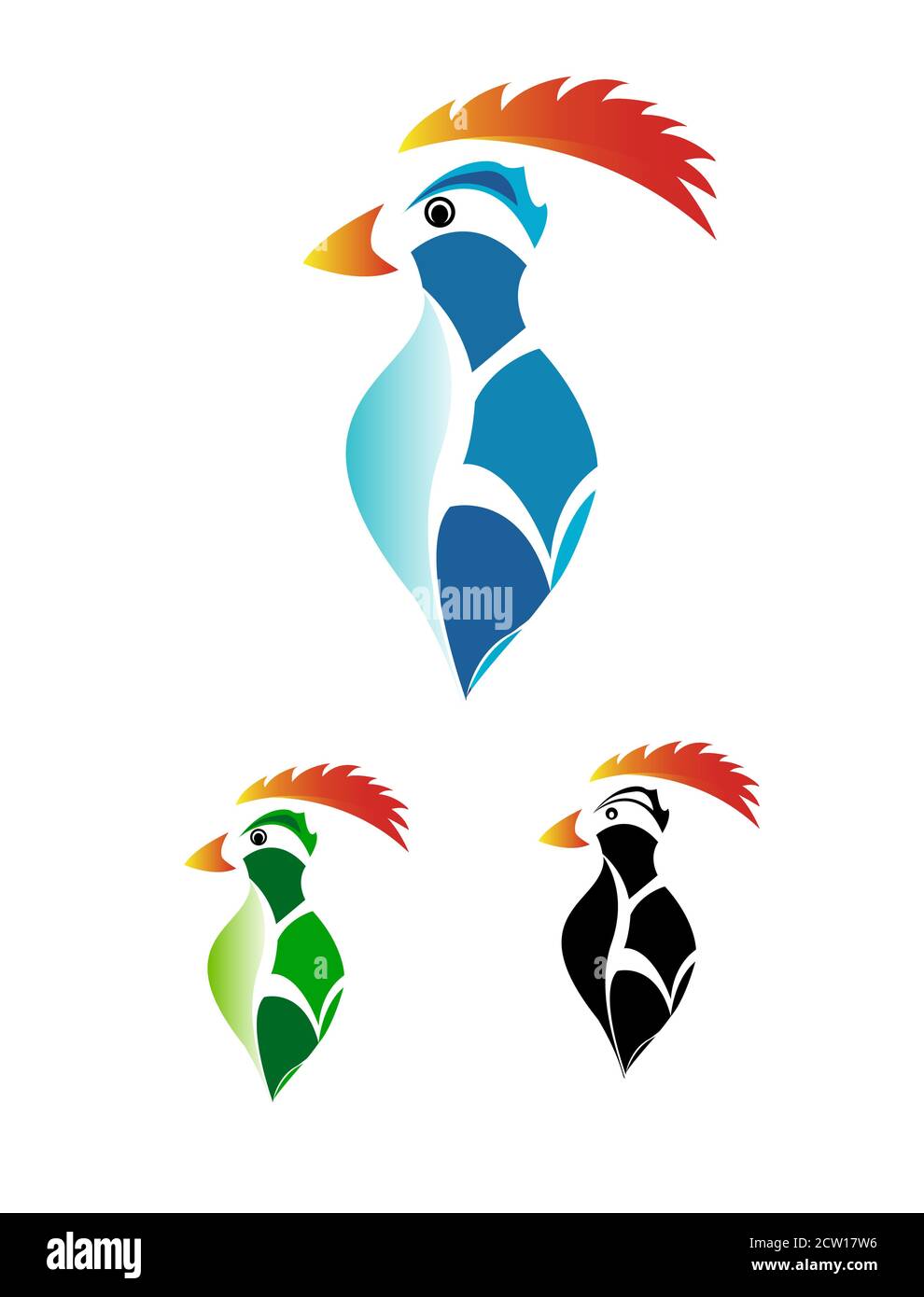 Woodpecker vector illustration in different colour combinations for logo making, website designing. Stock Vector