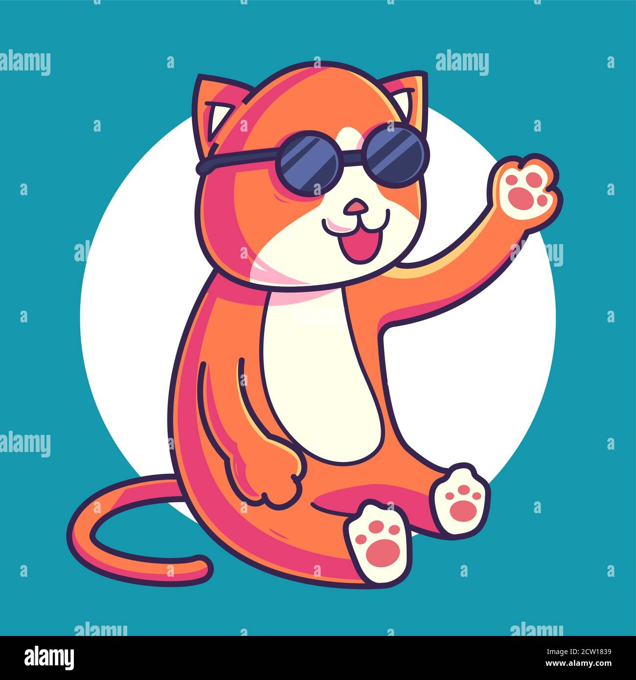 stylish cool cat using sunglasses. cartoon vector illustration Stock Vector