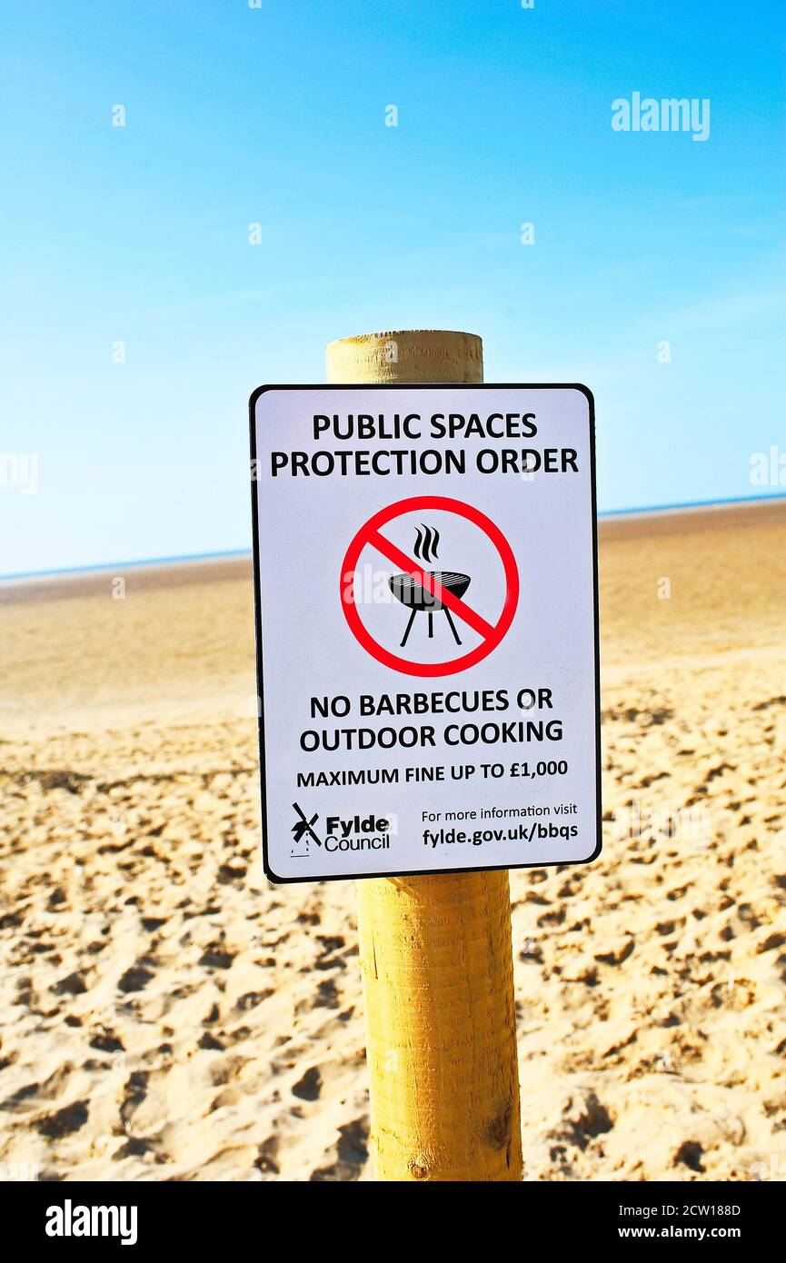 Public spaces protection order sign on beach Stock Photo