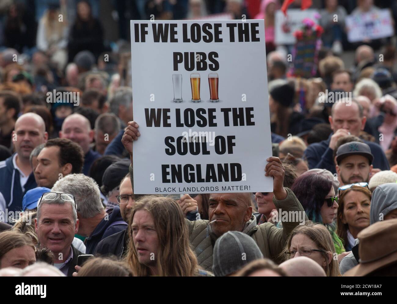 London, UK. 25th Sep, 2020. Thousands of Covid 19 conspiracy theorists hold a large rally and demonstration in Trafalgar Square. They are unhappy with the Government restrictions and the wearing of facemasks. The Met police tried to close down the demonstration after the protesters failed to comply with social distancing. Credit: Mark Thomas/Alamy Live News Stock Photo