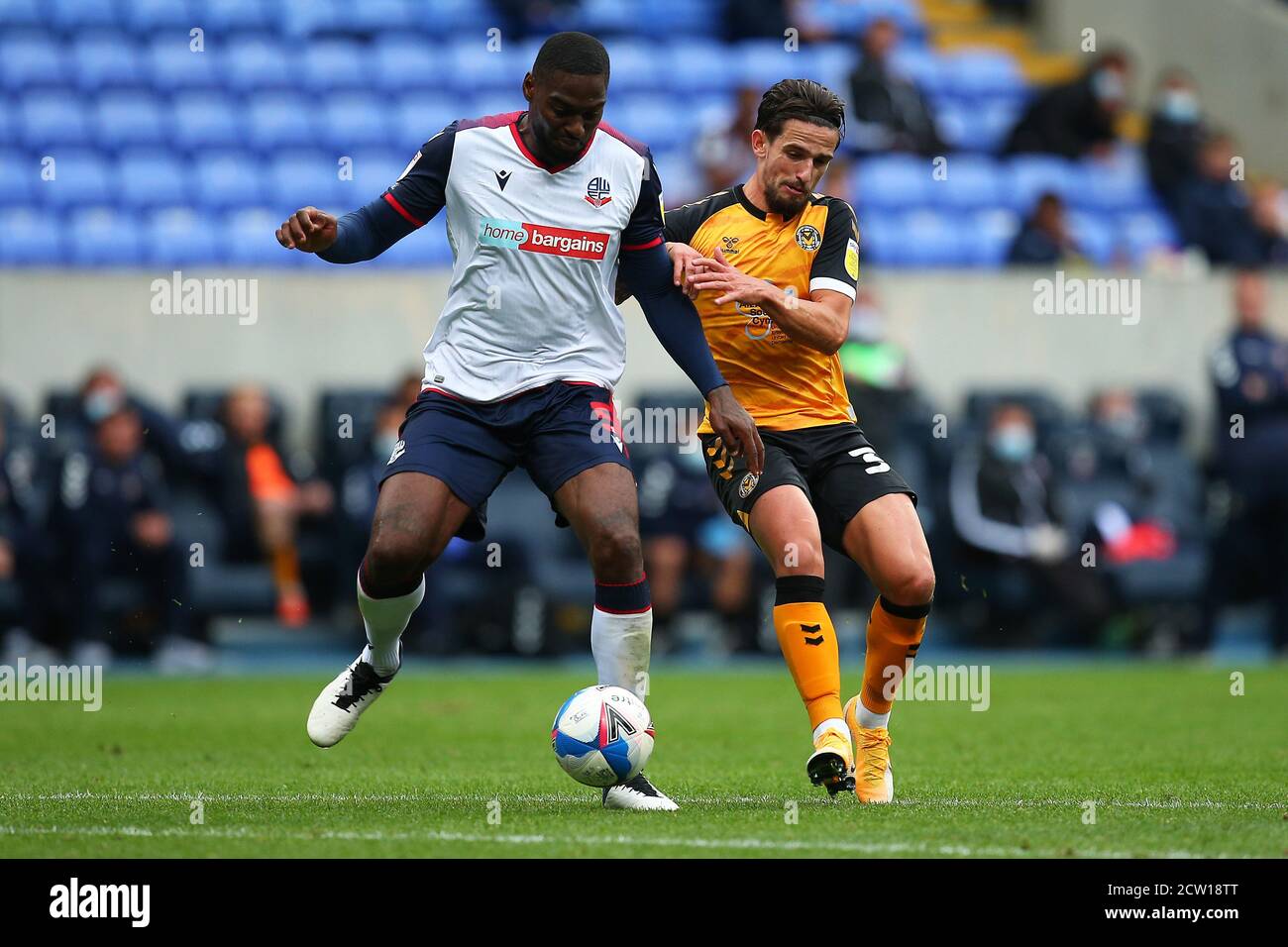 BOLTON, ENGLAND. SEPT 26TH 2020 Boltons Ricardo Almeida Santos battles with Newports Ryan Haynes during the Sky Bet League 2 match between Bolton Wanderers and Newport County at the Reebok Stadium, Bolton on Saturday 26th September 2020. (Credit: Chris Donnelly | MI News) Credit: MI News & Sport /Alamy Live News Stock Photo