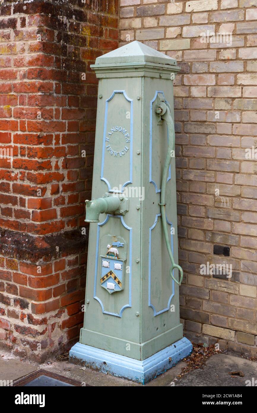 A water pump by Ransomes of Ipswich in Hadleigh, an ancient market town in South Suffolk, East Anglia, UK. Stock Photo