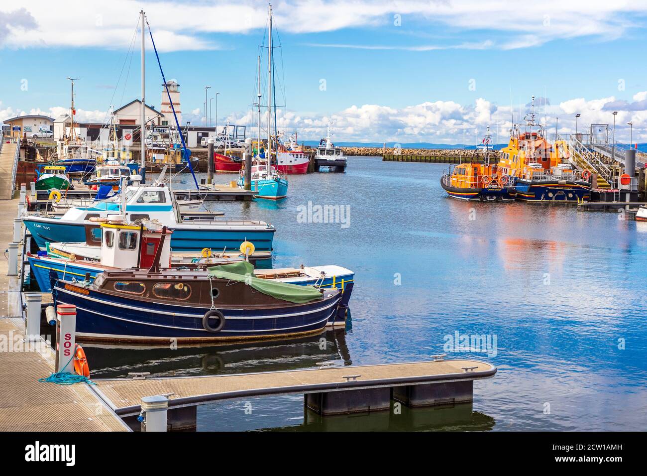 General view of Girvan harbour, Ayrshire Scotland showing small fishing