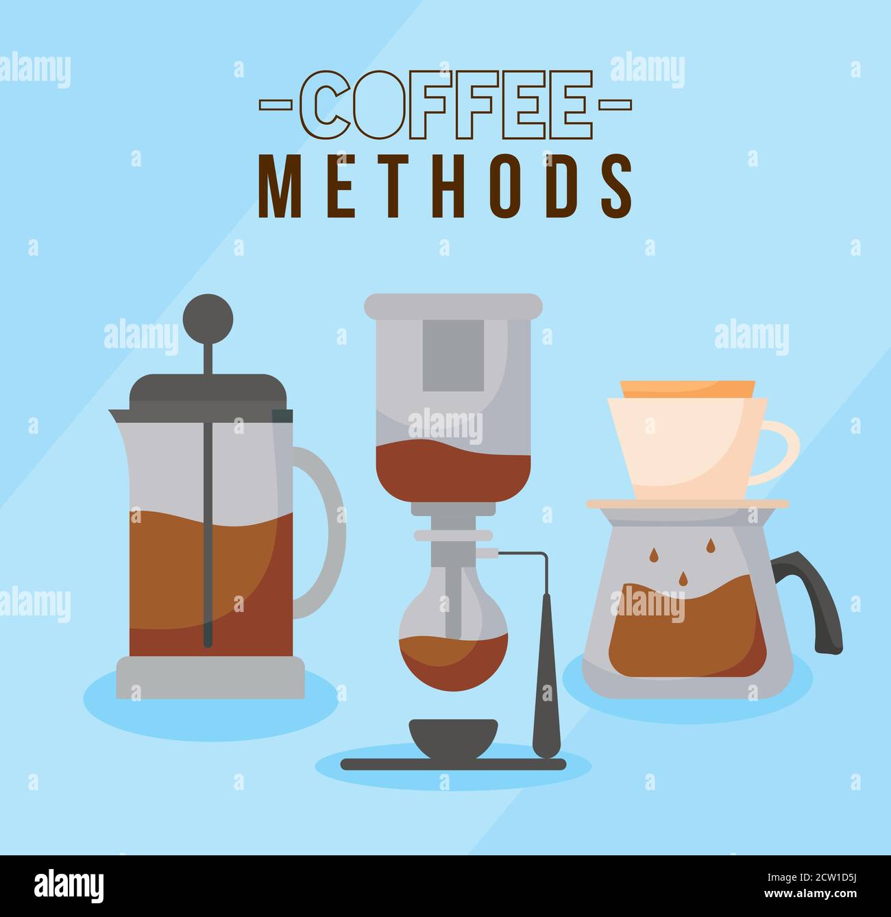 coffee methods with siphon machine french press and pot vector design Stock Vector