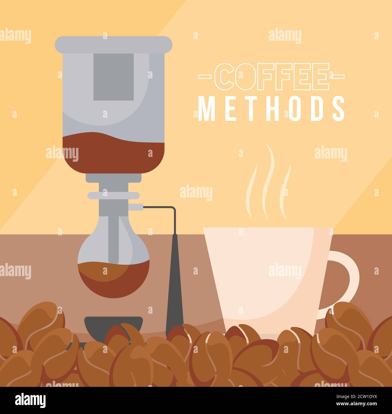 coffee methods with siphon machine cup and beans vector design Stock Vector