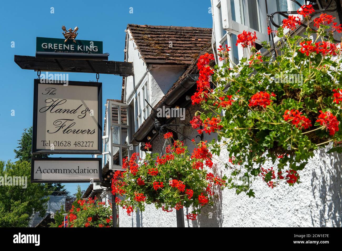 Marlow, Buckinghamshire, UK. 25th June, 2020. Celebrity Chef Tom Kerridge's Hand and Flowers inn, pub and restaurant in Marlow, Buckinghamshire are getting ready to reopen from 4th July 2020 following the easing of the Coronavirus Covid-19 Pandemic lockdown rules. Credit: Maureen McLean/Alamy Stock Photo