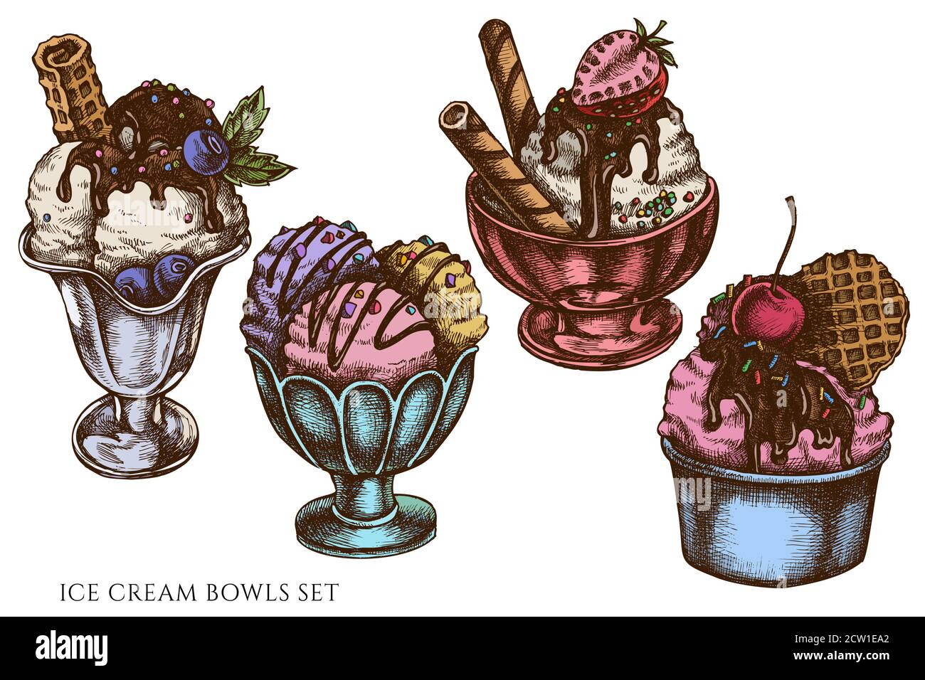 Vector set of hand drawn colored ice cream bowls Stock Vector Image & Art Alamy