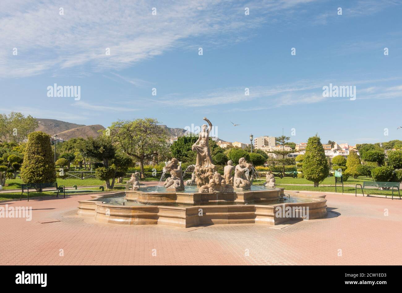 Fountain at Parque La bateria park, Battery park in Torremolinos, Costa del  Sol, Andalucia, Spain Stock Photo - Alamy