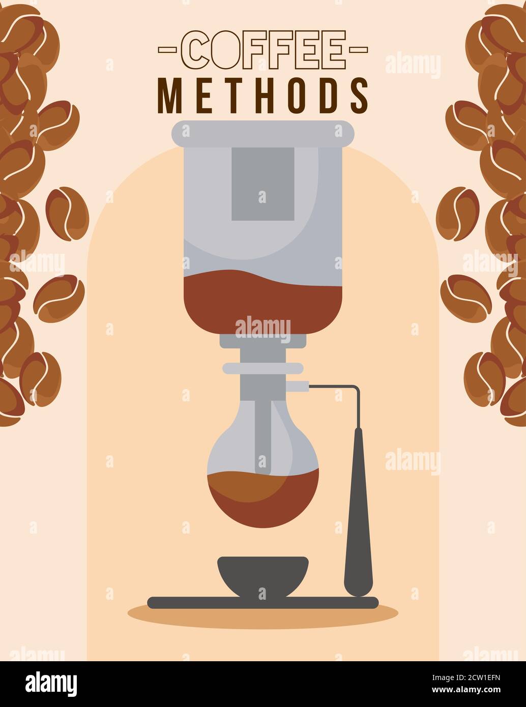 coffee methods with cup siphon machine and beans vector design Stock Vector