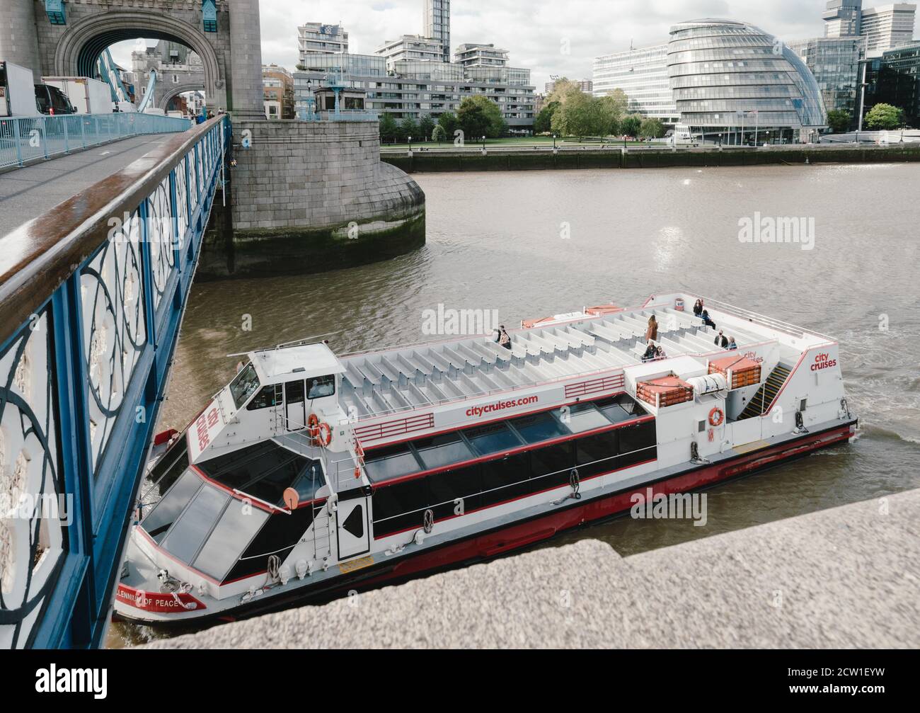 Almost empty tourist boat on the river Thames, London. September 2020 Stock Photo