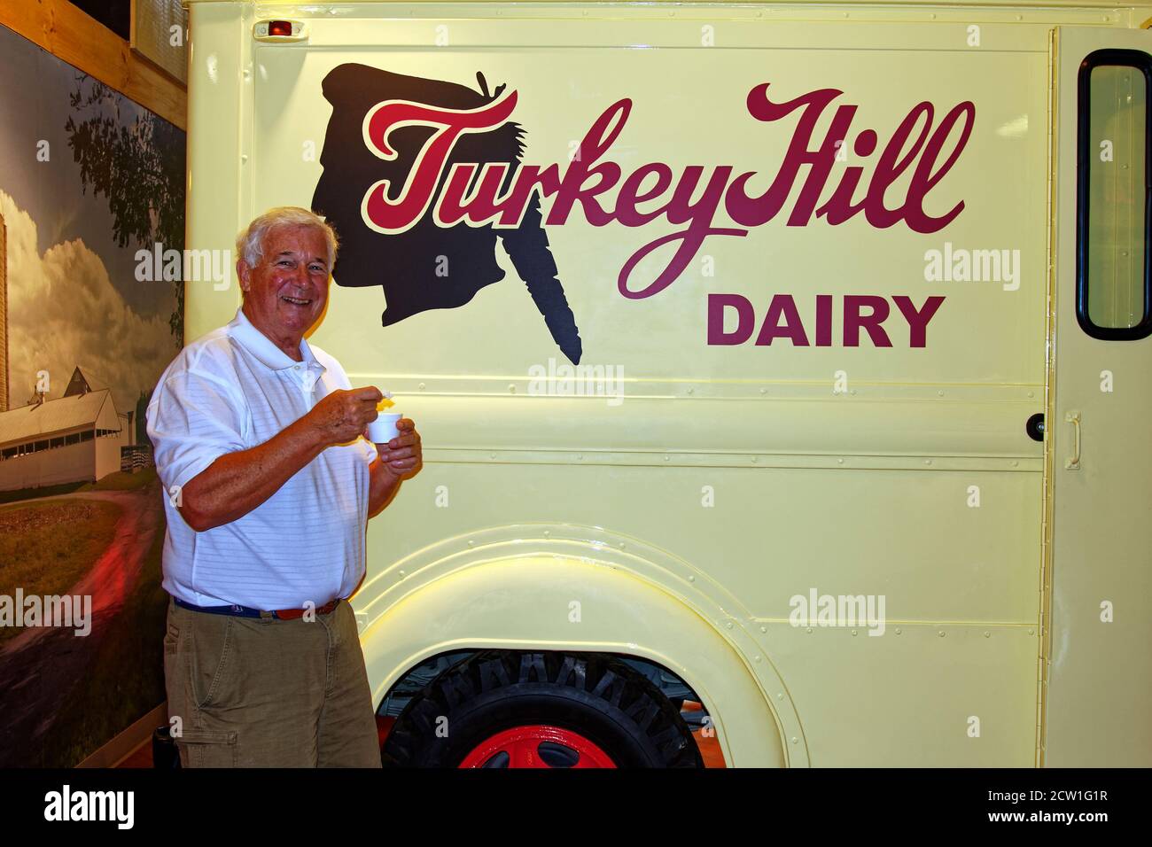 Senior Man Eating Ice Cream Beside Truck Turkey Hill Experience Smiling Happy Ruddy Complexion Dairy Experience Lancaster County Pennsylvania Stock Photo Alamy
