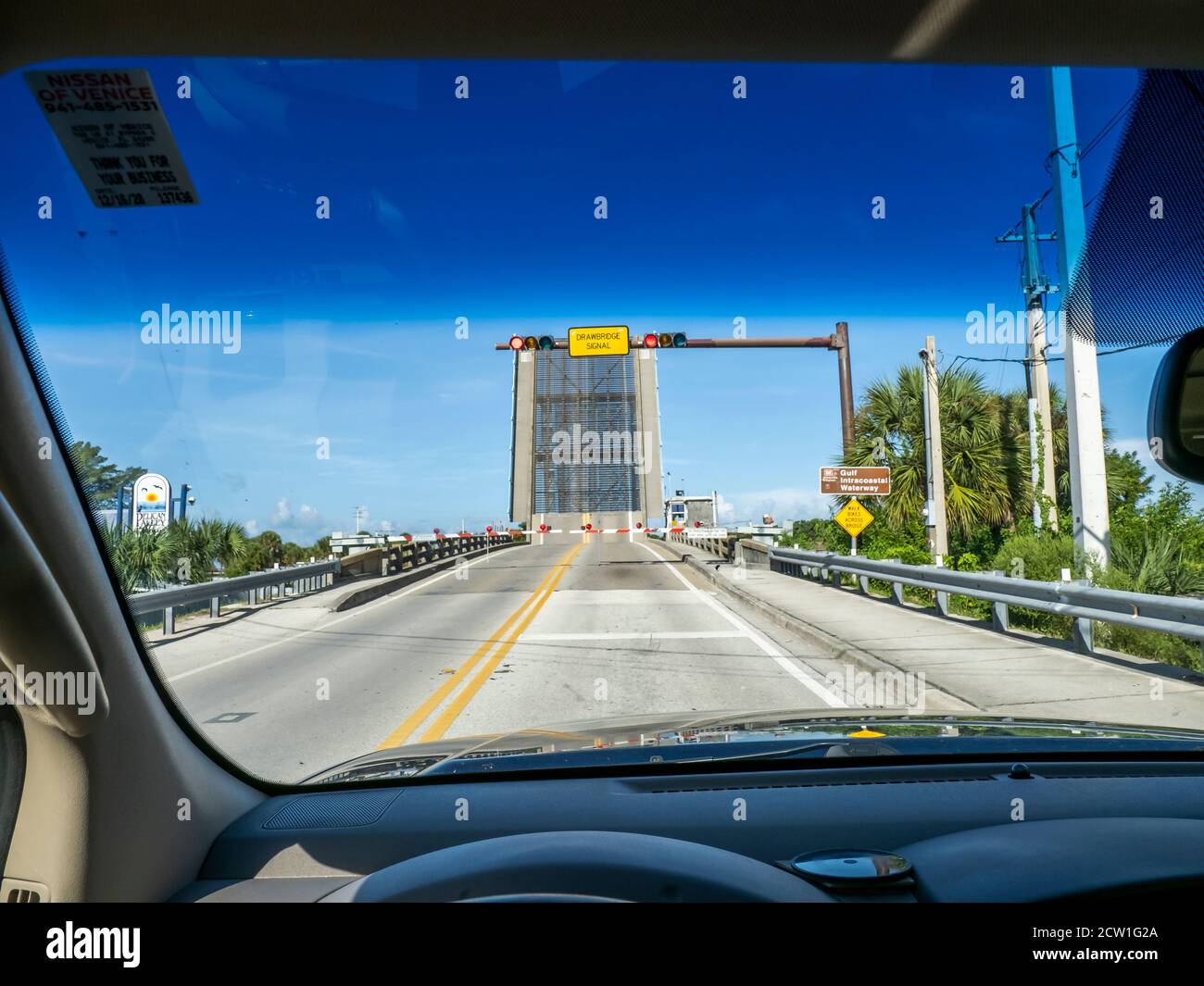 Lift Bridge over Gulf Intracoastal Waterway in raised up position in Venice Florida Stock Photo