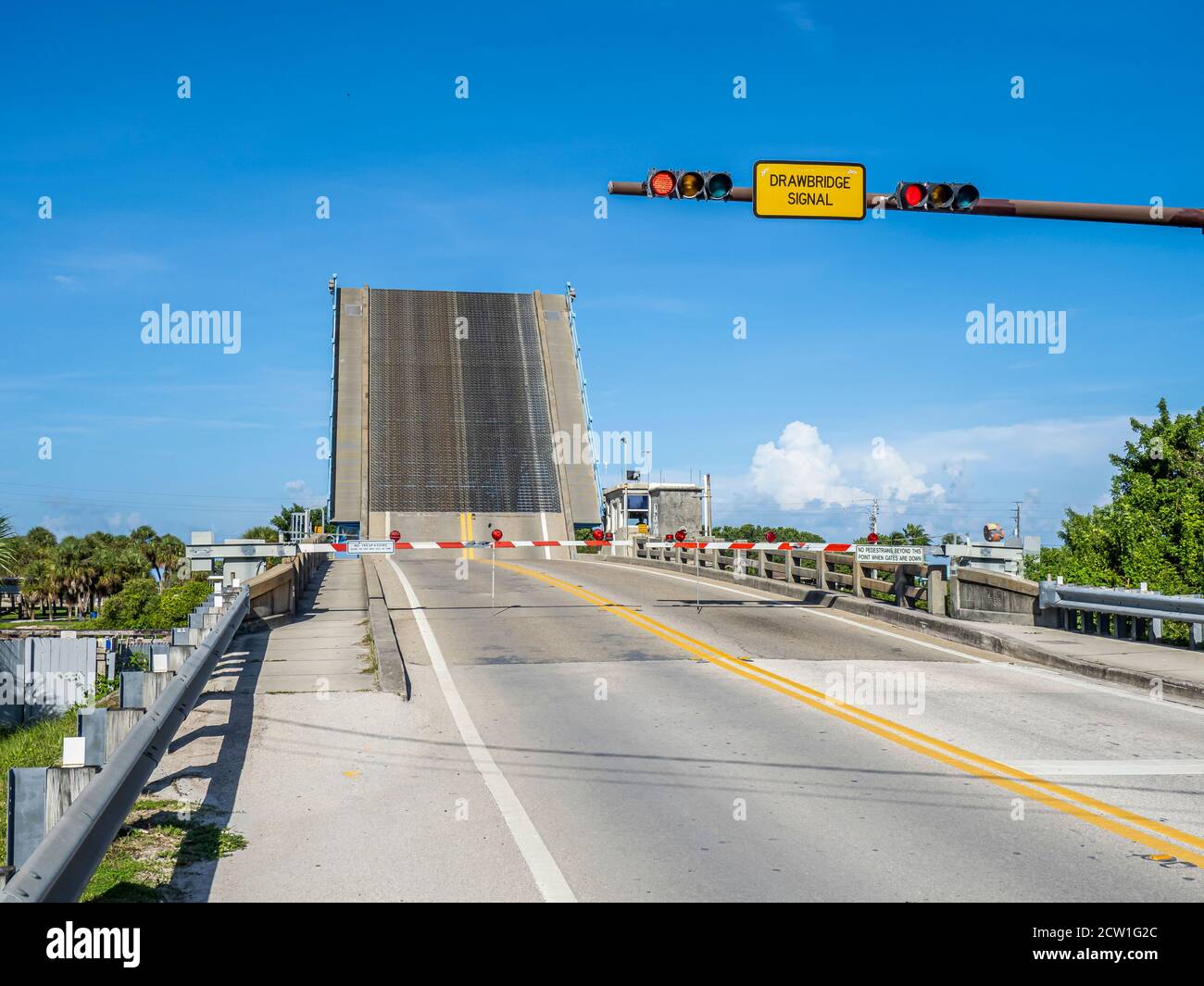 Lift Bridge over Gulf Intercastal Waterway in raised up position in Venice Florida Stock Photo
