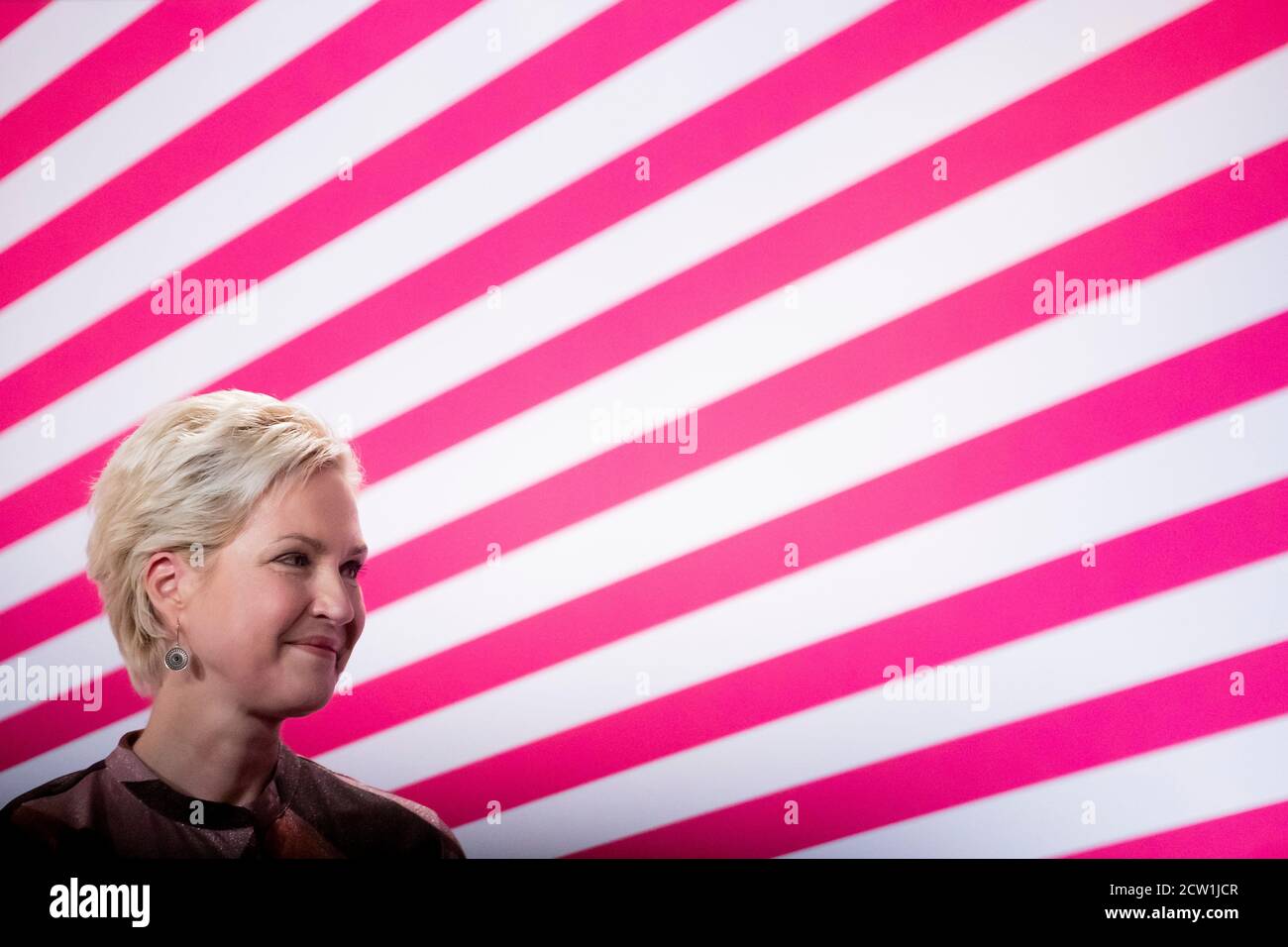 Berlin, Germany. 26th Sep, 2020. Manuela Schwesig (SPD), Prime Minister of Mecklenburg-Vorpommern, stands smiling on stage at her YES! award ceremony. The prize will be awarded at the first digital cancer convention YES!CON. Credit: Christoph Soeder/dpa/Alamy Live News Stock Photo