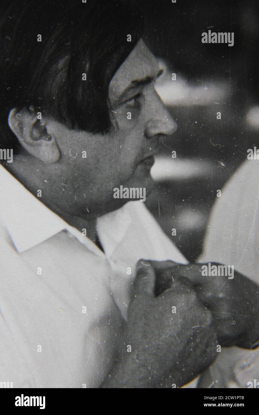 Fine 1970s vintage black and white photography of a portrait head shot ...