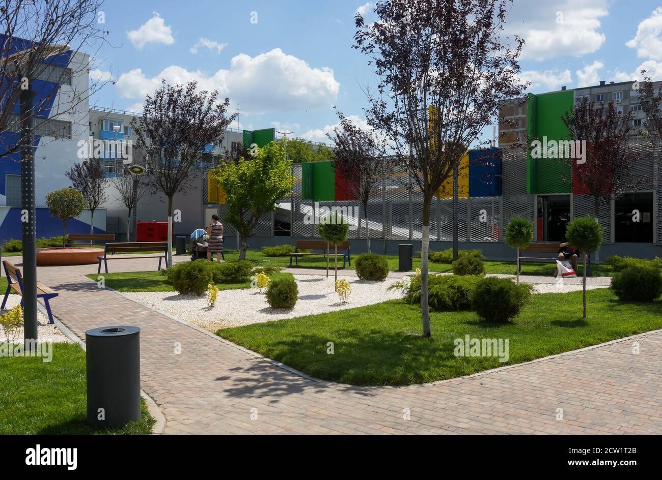 Bucharest, Romania - June 26, 2020 Multi-storey car parking inaugurated in Berceni neighborhood by Daniel Baluta, mayor of sector 4, and Gabriela Fire Stock Photo