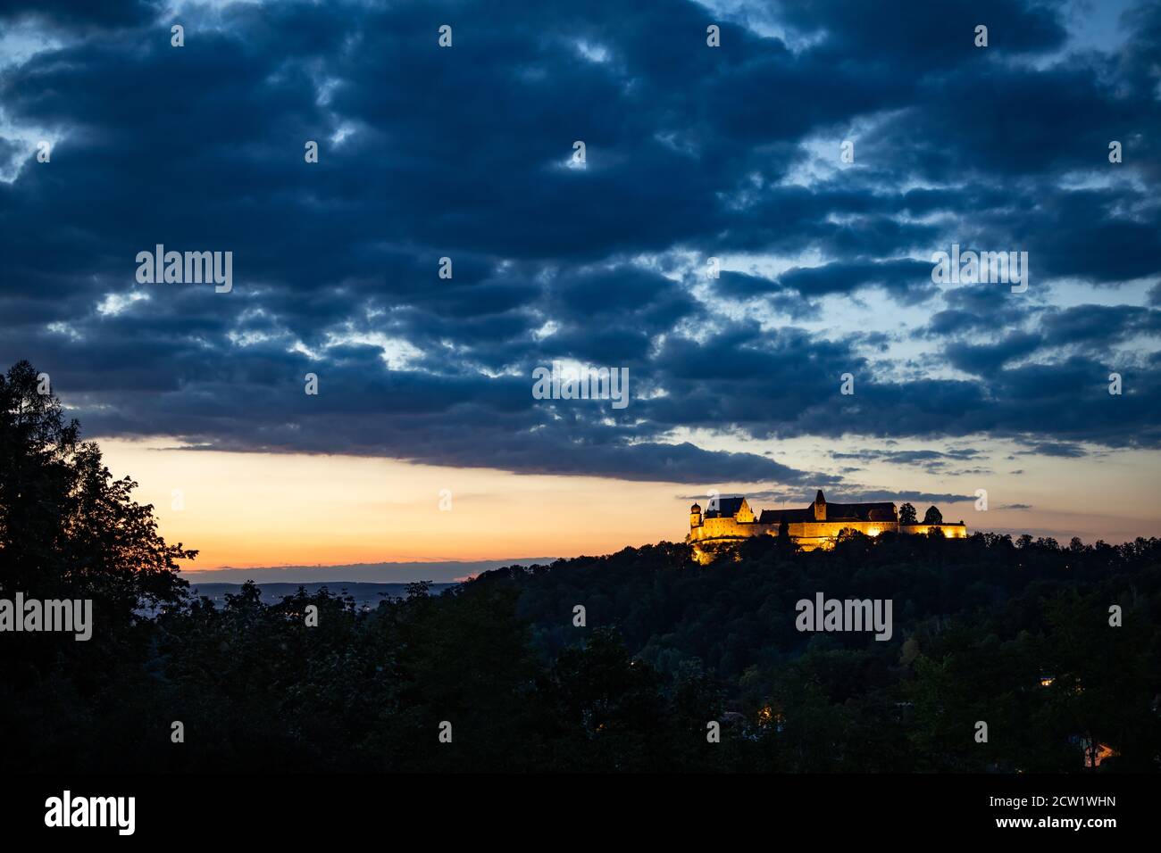Veste Coburg (Coburg Fortress) after sunset Stock Photo