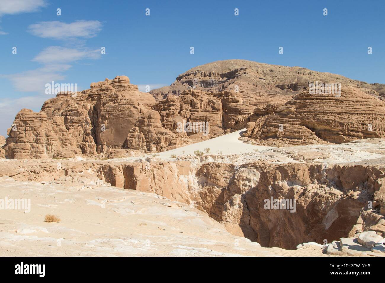 Desert, red mountains, rocks and blue sky. Egypt, the Sinai Peninsula ...