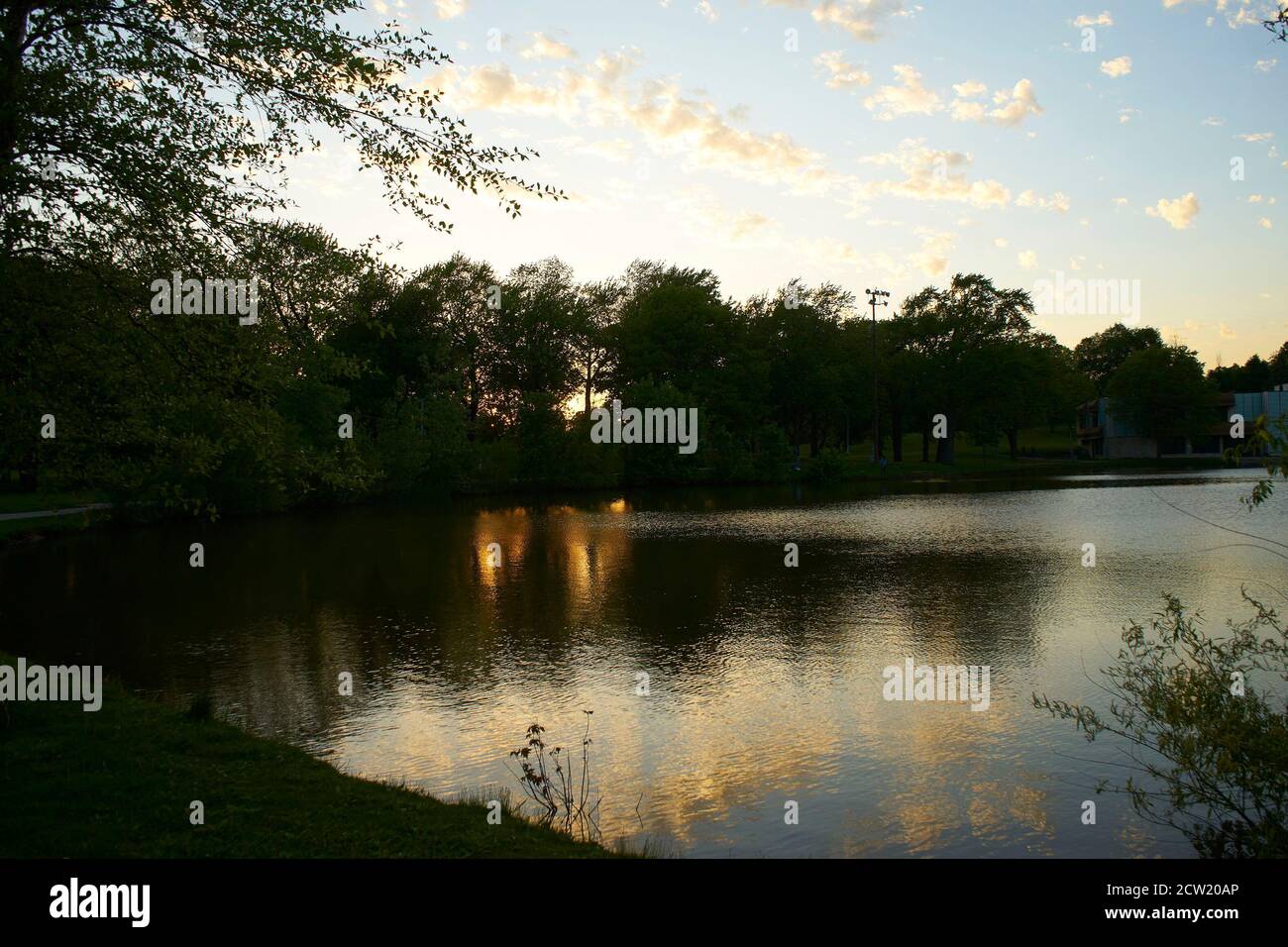 Kosciuszko Park at dusk, Milwaukee Wisconsin. Stock Photo