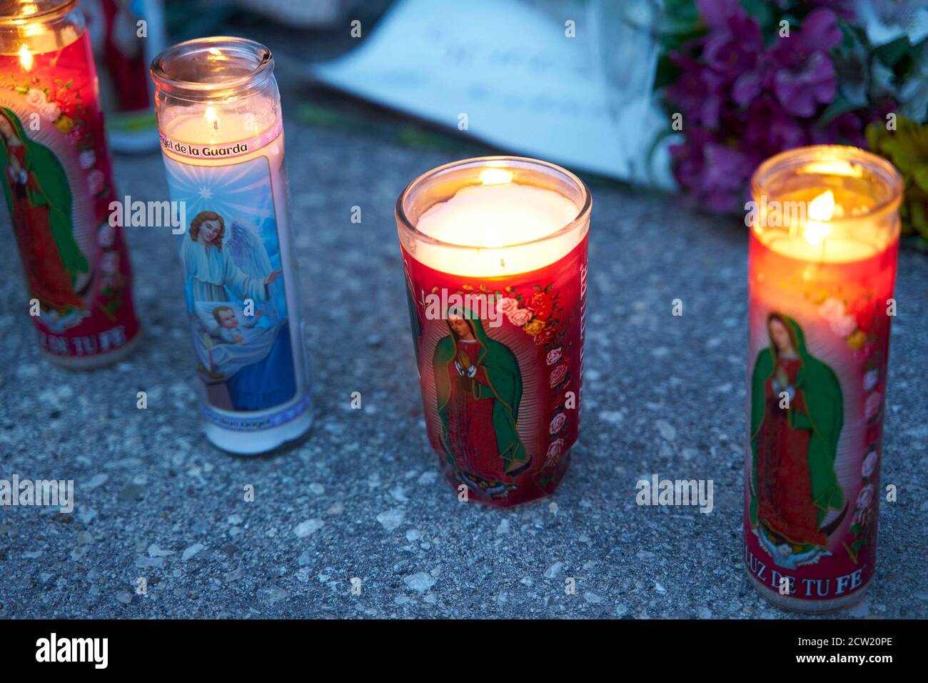 Candles left at an outdoor vigil Stock Photo Alamy