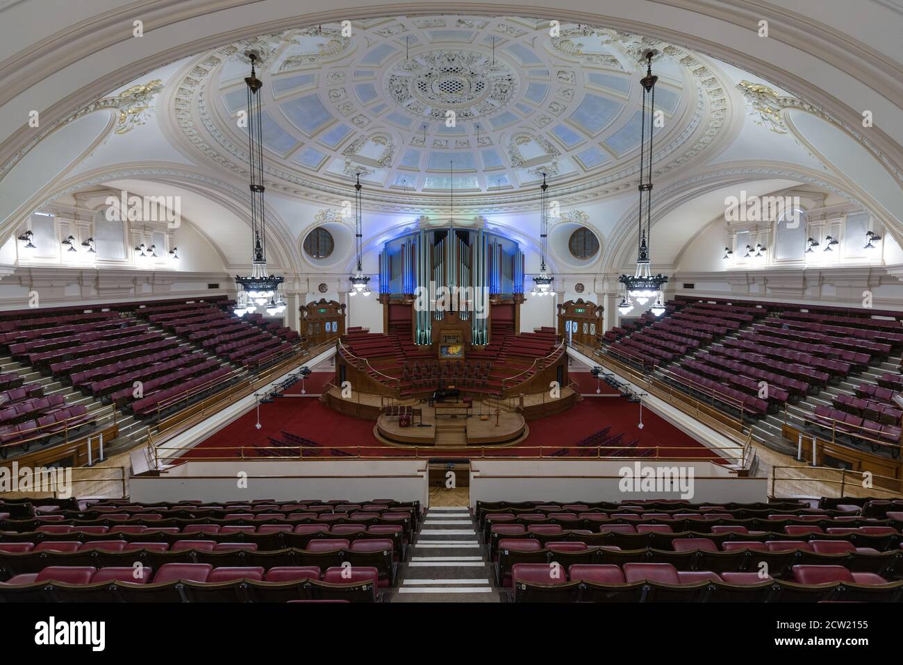 Interior of the Great Hall in the Methodist Central Hall, Westminster, London, United Kingdom Stock Photo