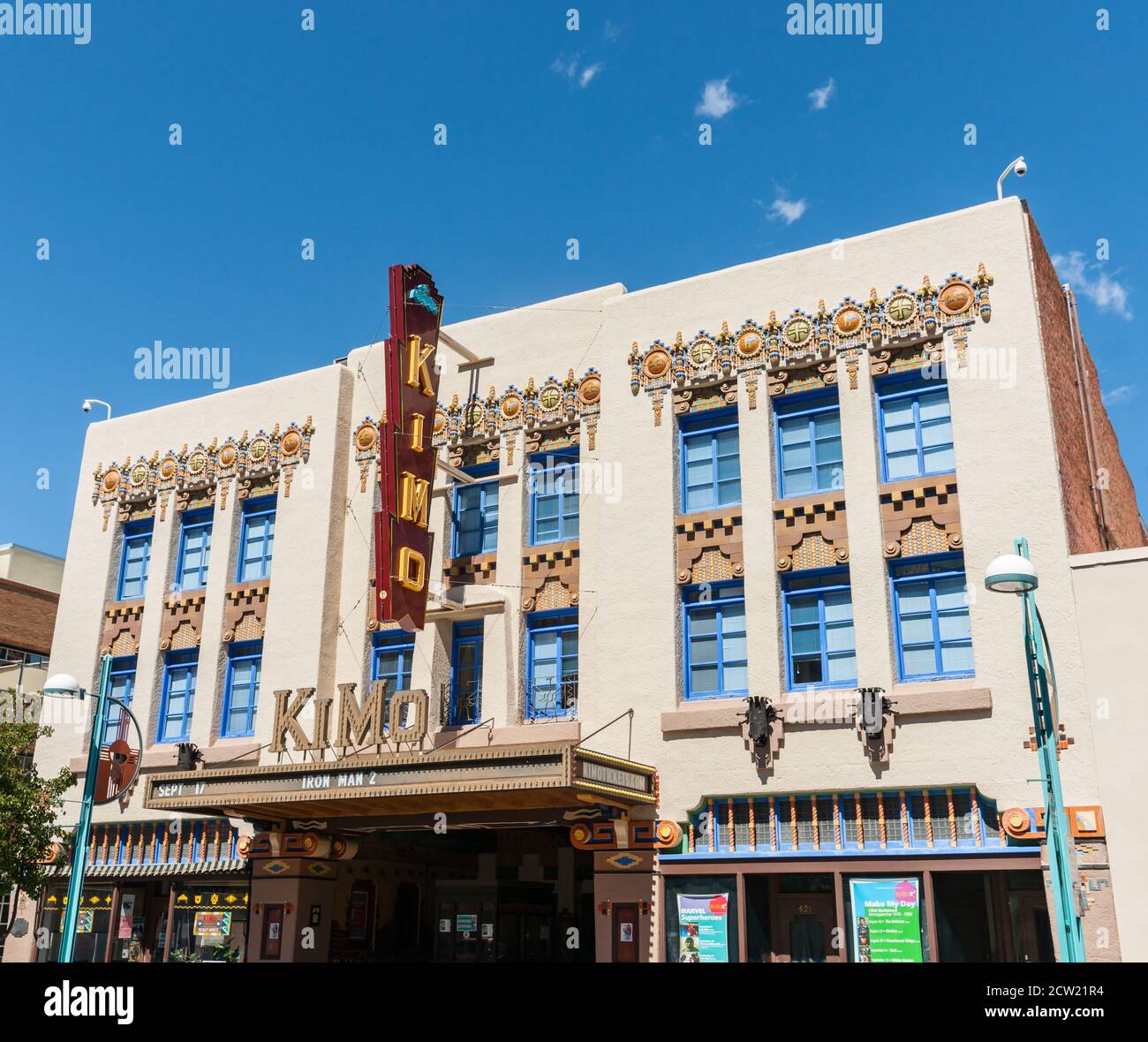 Albuquerque USA September 18 2015; Exterior intricate and  retro detailof exterior facade and signage of Kimo Theatre and historic landmark. Stock Photo