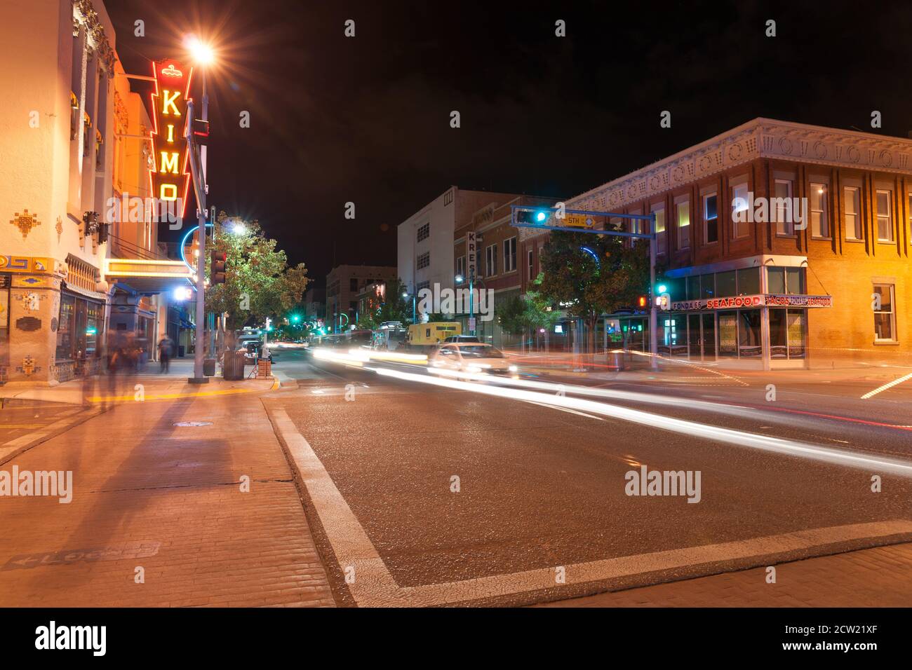 Albuquerque, New Mexico, USA   September 18 2015;  Night on street outside  KiMo Theatre, a Pueblo Deco picture palace, was opened on September 19, 19 Stock Photo