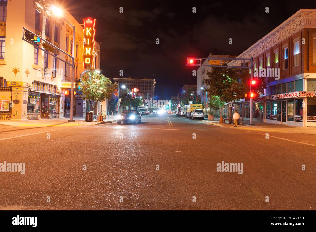 Albuquerque, New Mexico, USA   September 18 2015;  Night on street outside  KiMo Theatre, a Pueblo Deco picture palace, was opened on September 19, 19 Stock Photo