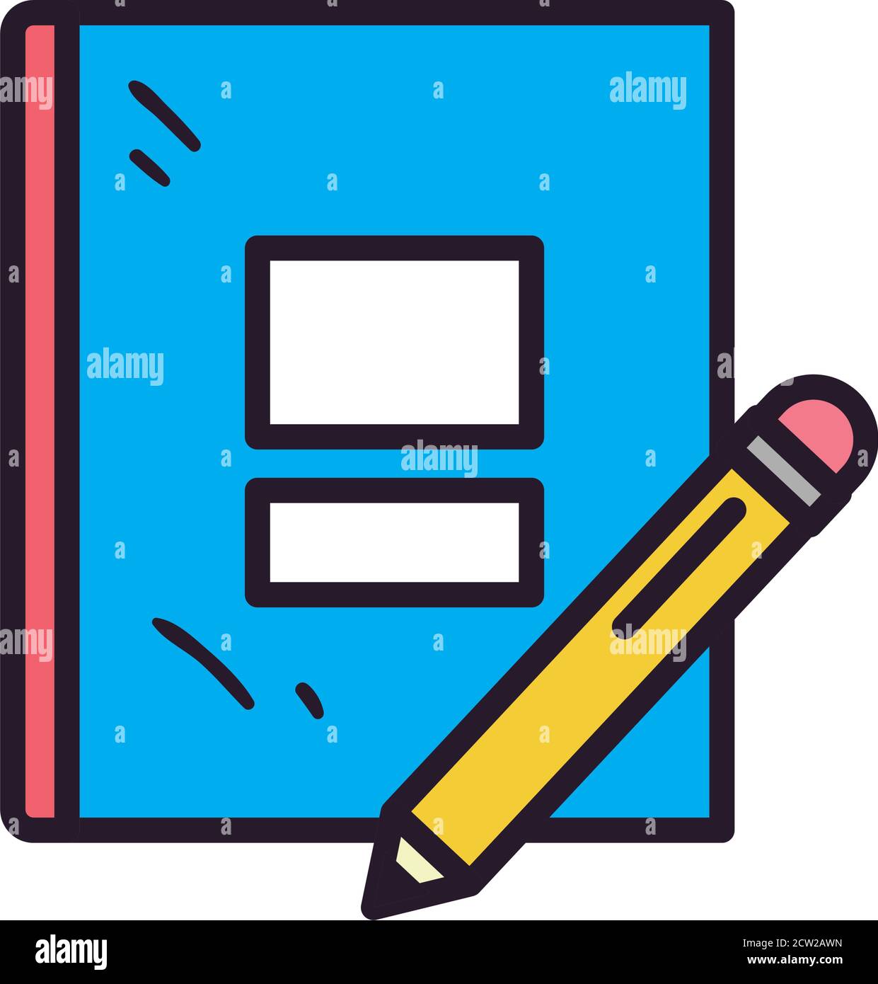 book with pencil line and fill style icon design, Education literature ...
