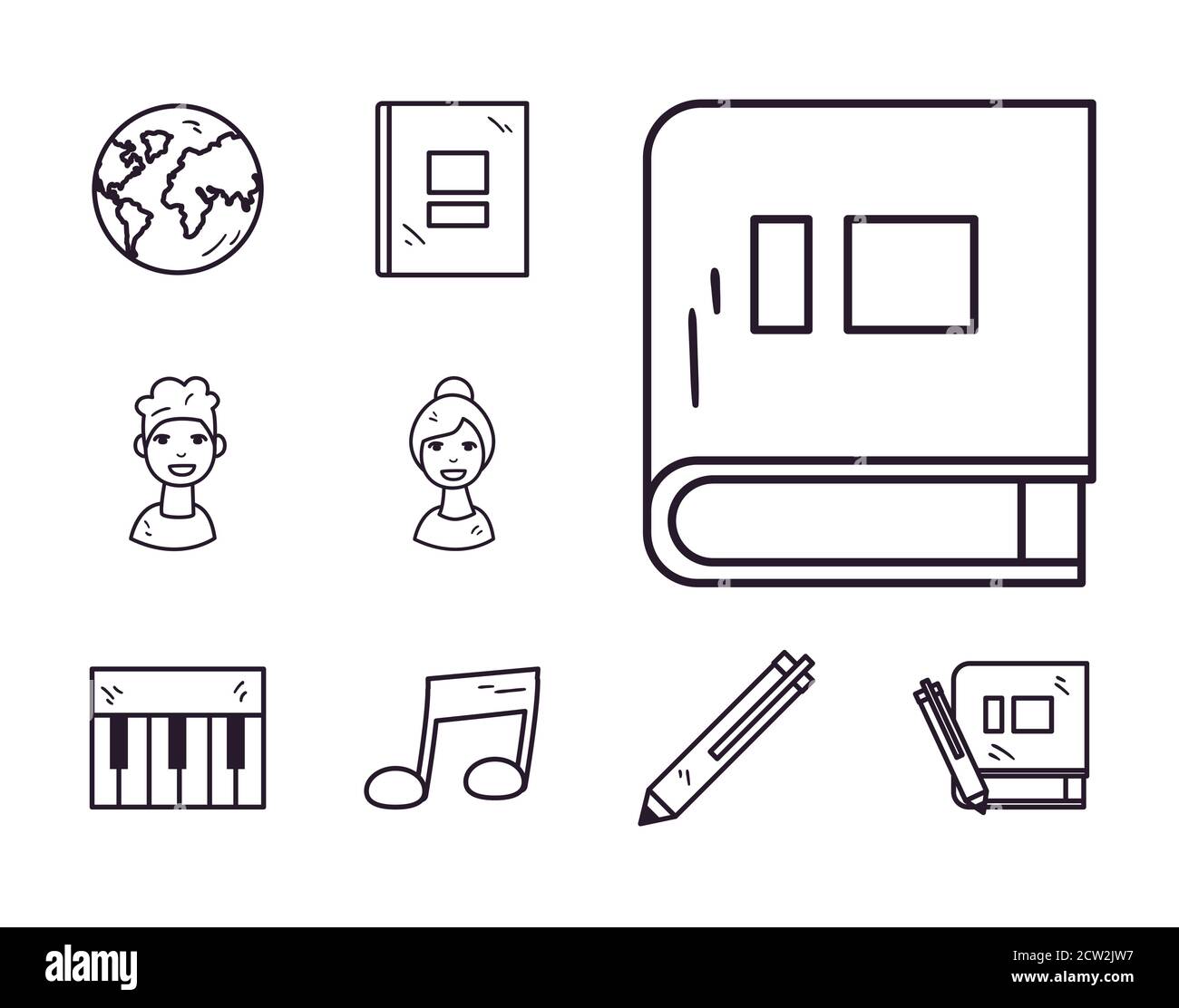School line style set icons design, Education class lesson and ...